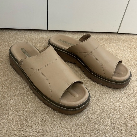 Vintage Skechers Y2K Tan Leather Platform Sandals Slip On Open Toe Slides 11 41 - Picture 10 of 10